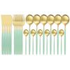Matte Summer Mint Green Gold Spring Picnic Cutlery Set Stainless Steel Dinnerware Set 24Pcs Knife Fork Spoon Tableware Set Kitchen Dinner