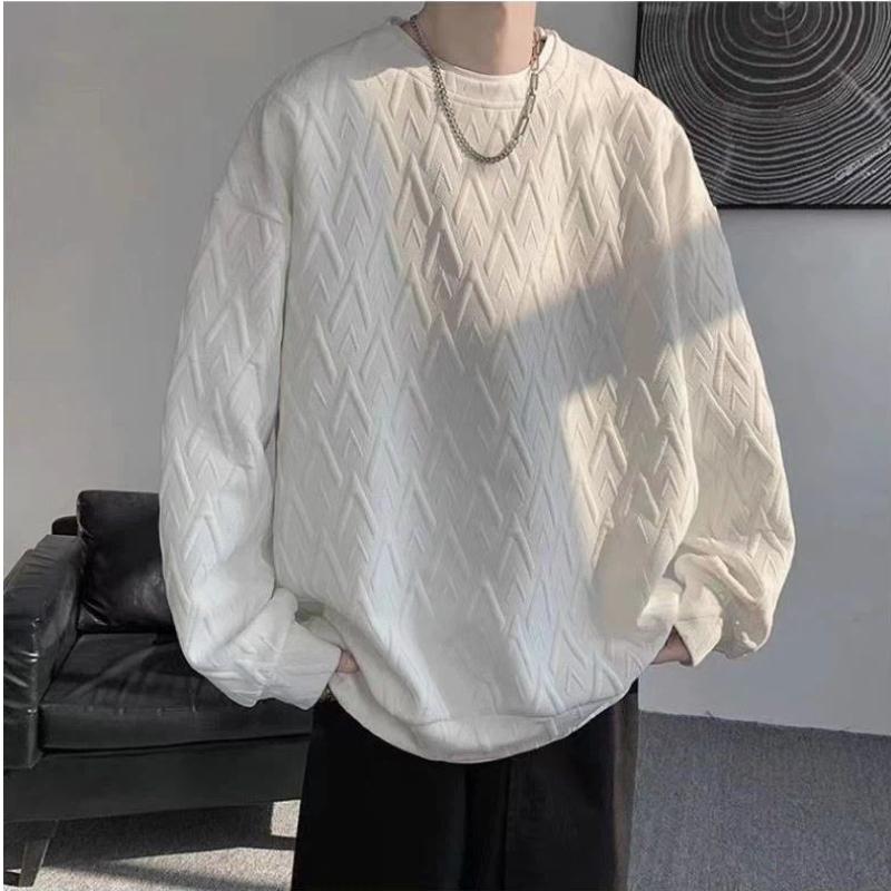 Дизайнерский жаккардовый свитер с круглым вырезом и бархатной подкладкой для мужчин, осенне-зимний, свободного кроя, с длинными рукавами, повседневная базовая футболка