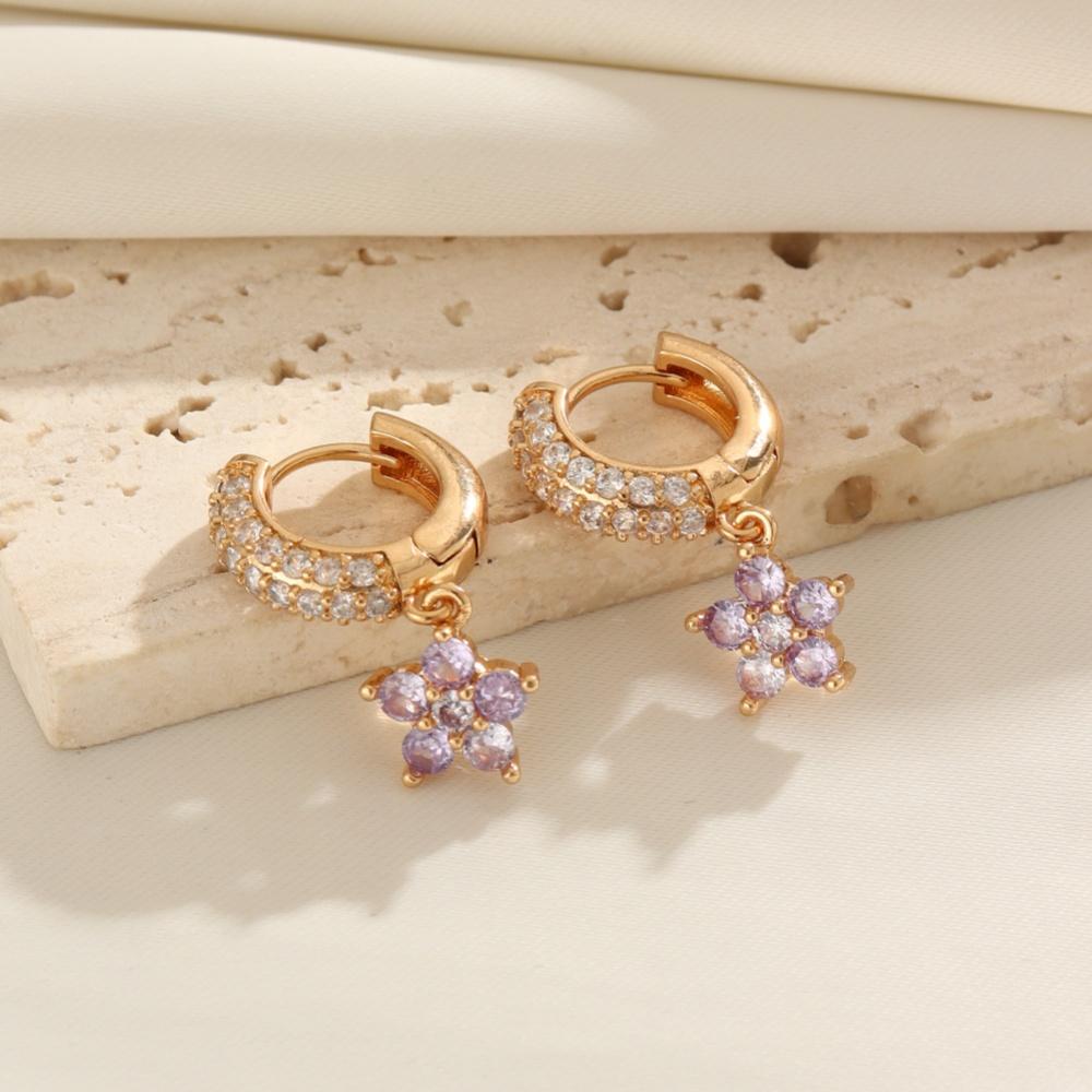 1 Pair Luxury Flowers Dangle Earrings for Women Zirconia Earring Jewelry Wedding Party Accessories