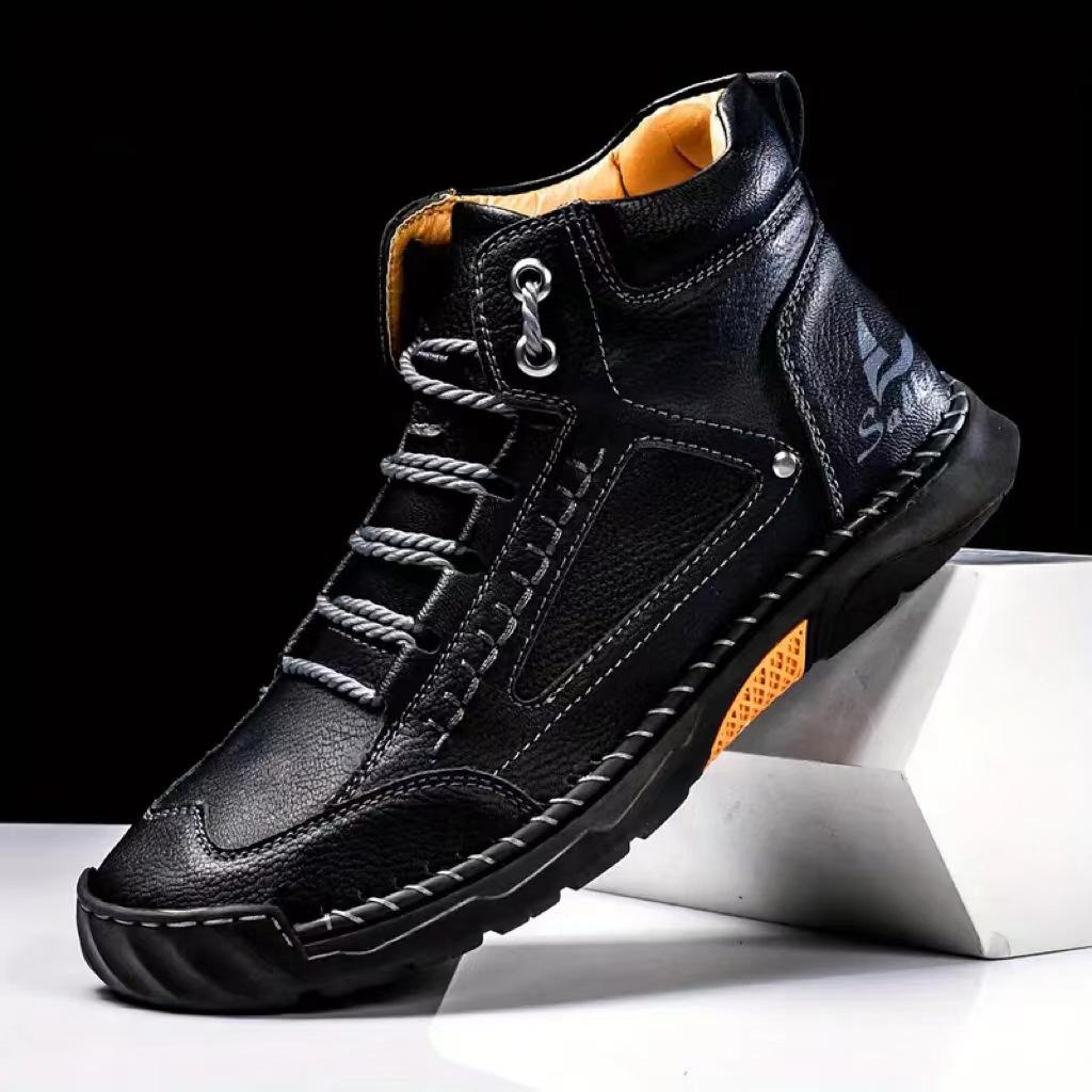 Shoes for Men Large Size Leather Boots Fashion Men's Ankle Boots Handmade Stitching New Flat Mens Casual Shoes Botas Para Hombre