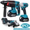 3 In 1 Electric Tools Set Brushless 125mm Angle Grinder Electric Impact Wrench Rotary Hammer Drill For 18V Battery