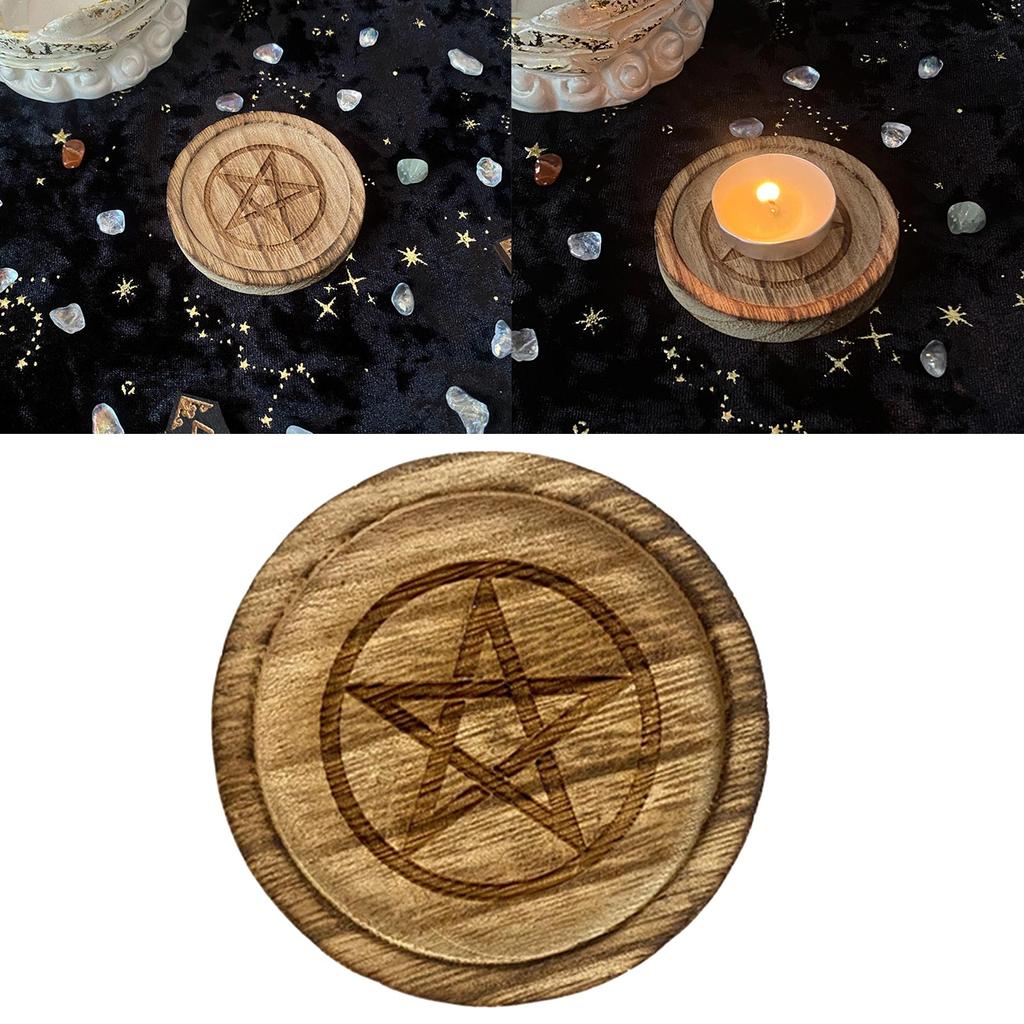 Astrology Pentagram Candlestick Table Pentacles Altars Plate Candle Holders Wood Divination Ceremony Candlestick Boards