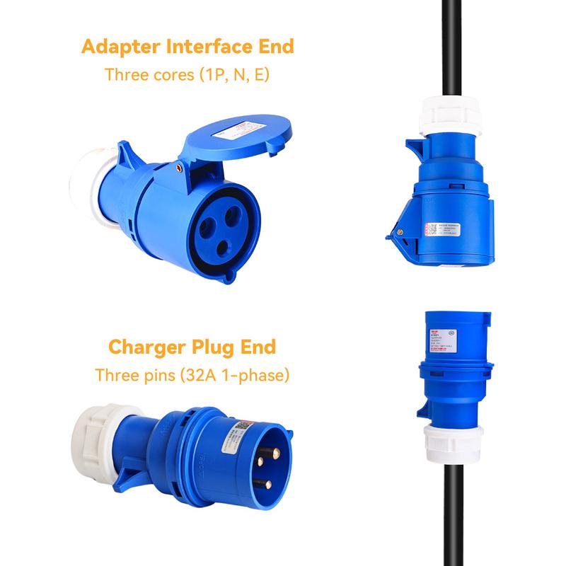 JDMEX CEE EV Charger Plug Connector CEE Female Plug 3Pins CEE to Schuko Adapter for 32A 1Phase 7KW Charger Electric Vehicle
