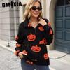 Осень Зима Женский Хэллоуин Принт Тыквы Полумолния Плюшевые Пуловеры Толстовка