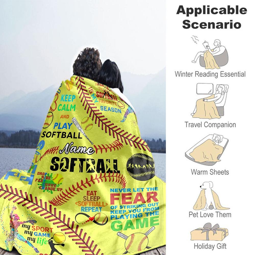Yellow Baseball Personalized Name Blanket Multi-purpose Customizable Blanket Comfortable Perfect for Office Chair Couch Bedding Nap