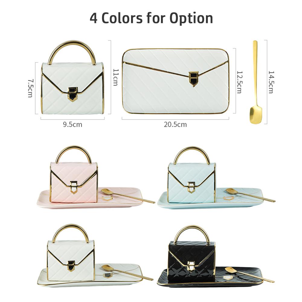 Специальный набор кофейных кружек в форме сумочки с блюдцем и ложкой, кофейная чашка 310 мл, керамическая чайная чашка на день рождения