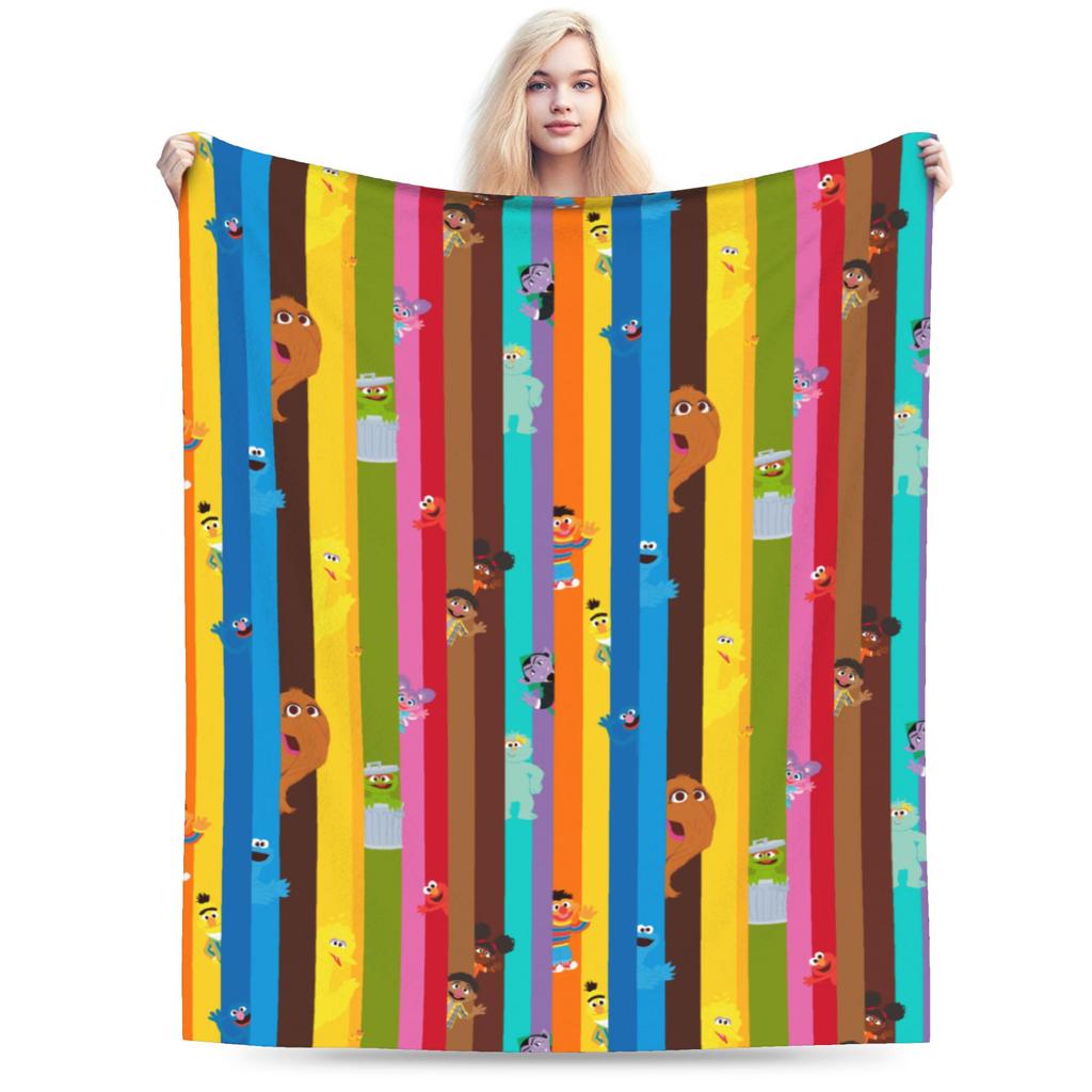 Sesame Street Tango Elmo & Grover Pattern Knitted Blanket Fleece  Warm Throw Blanket for Bed Bed Rug