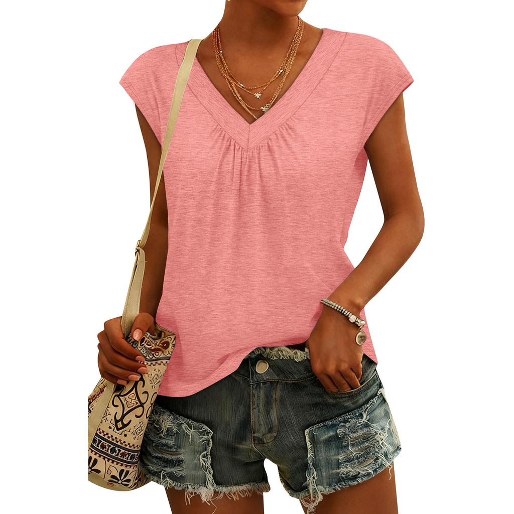 Women's Casual V Neck T-Shirt Short Sleeve Top
