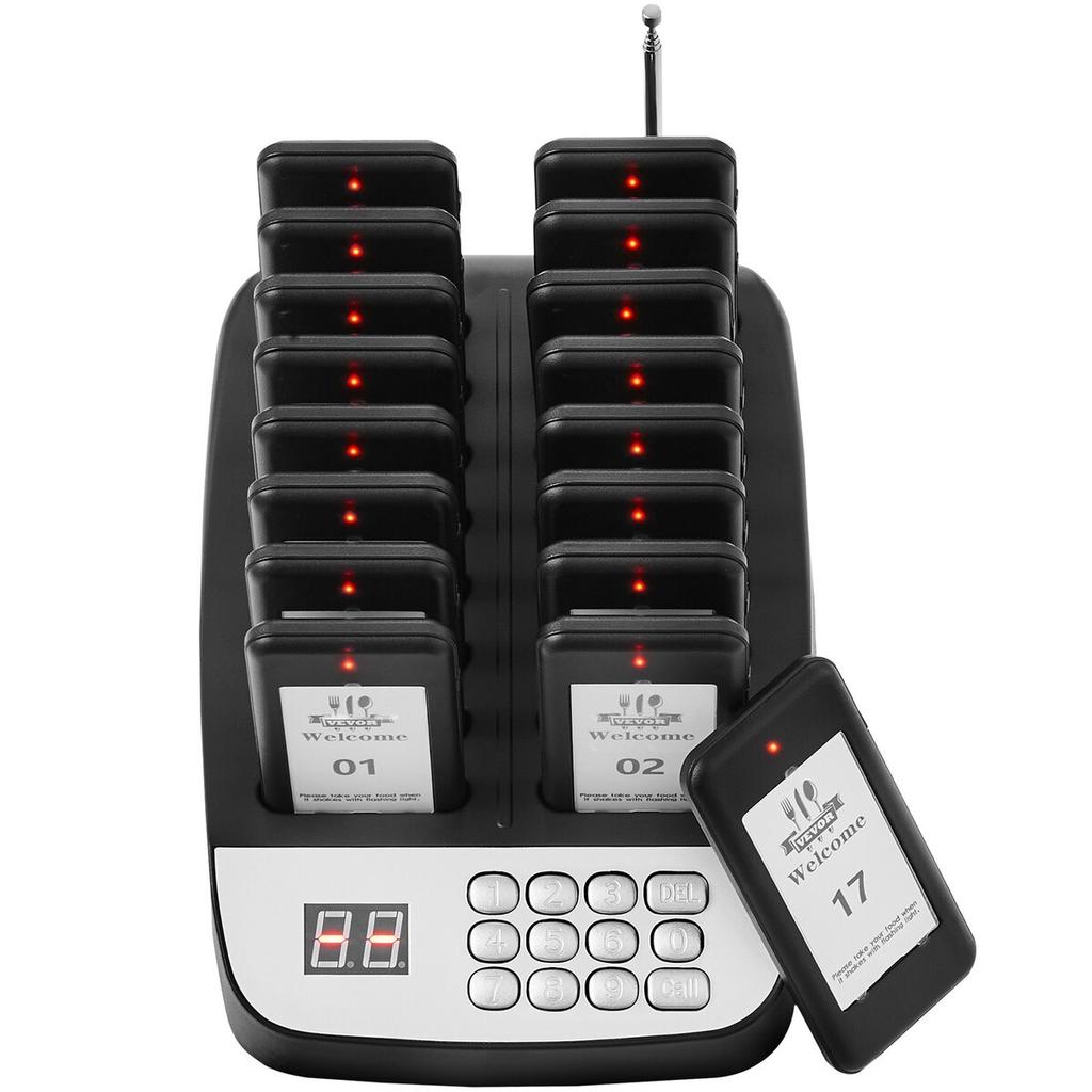 Restaurant Pager System, Wireless 500m Long Range Lineup Waiting Queue Signal, Guest Customer Calling Beepers with Vibration & Flashing, 16 Buzzers