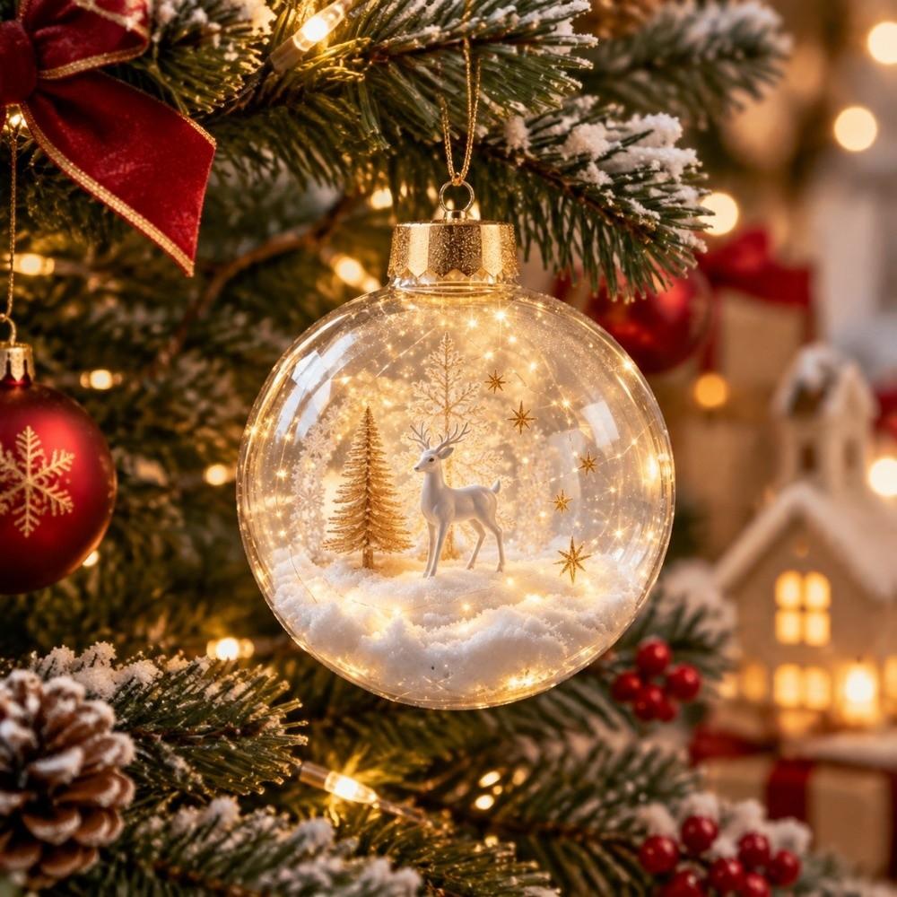 2D Flat Pattern Christmas Ball Ornament Shatterproof Hanging Light Up Ornament Holiday