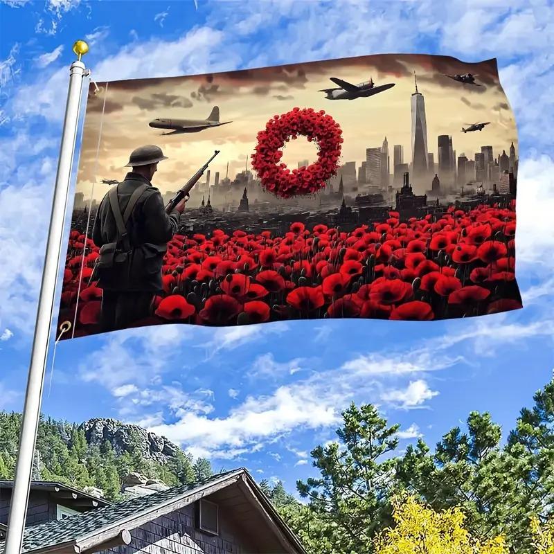 1pc Multi-Size Optional Vibrant Red Daisies and City Themed Polyester Garden Flag - Sturdy Outdoor Decor, Perfect for All Seasons, Perfect for Terrace