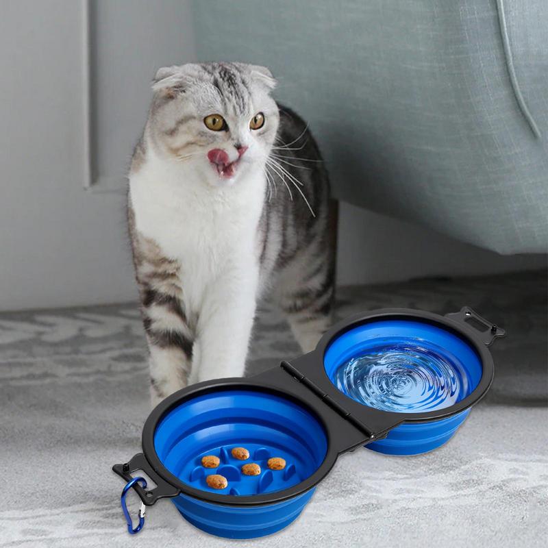 Складная двойная миска для собак, дорожная миска для воды и еды для собак, медленная кормушка для домашних животных, поилка для воды с зажимными фиксаторами для прогулок, походов, кемпинга