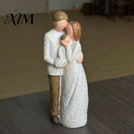 Stable Resin Art Piece Wooden Texture Figurine, Hand Carved Mother & Child/Family/Couple/Dog Owner Wedding Anniversary Keepsake Statue,