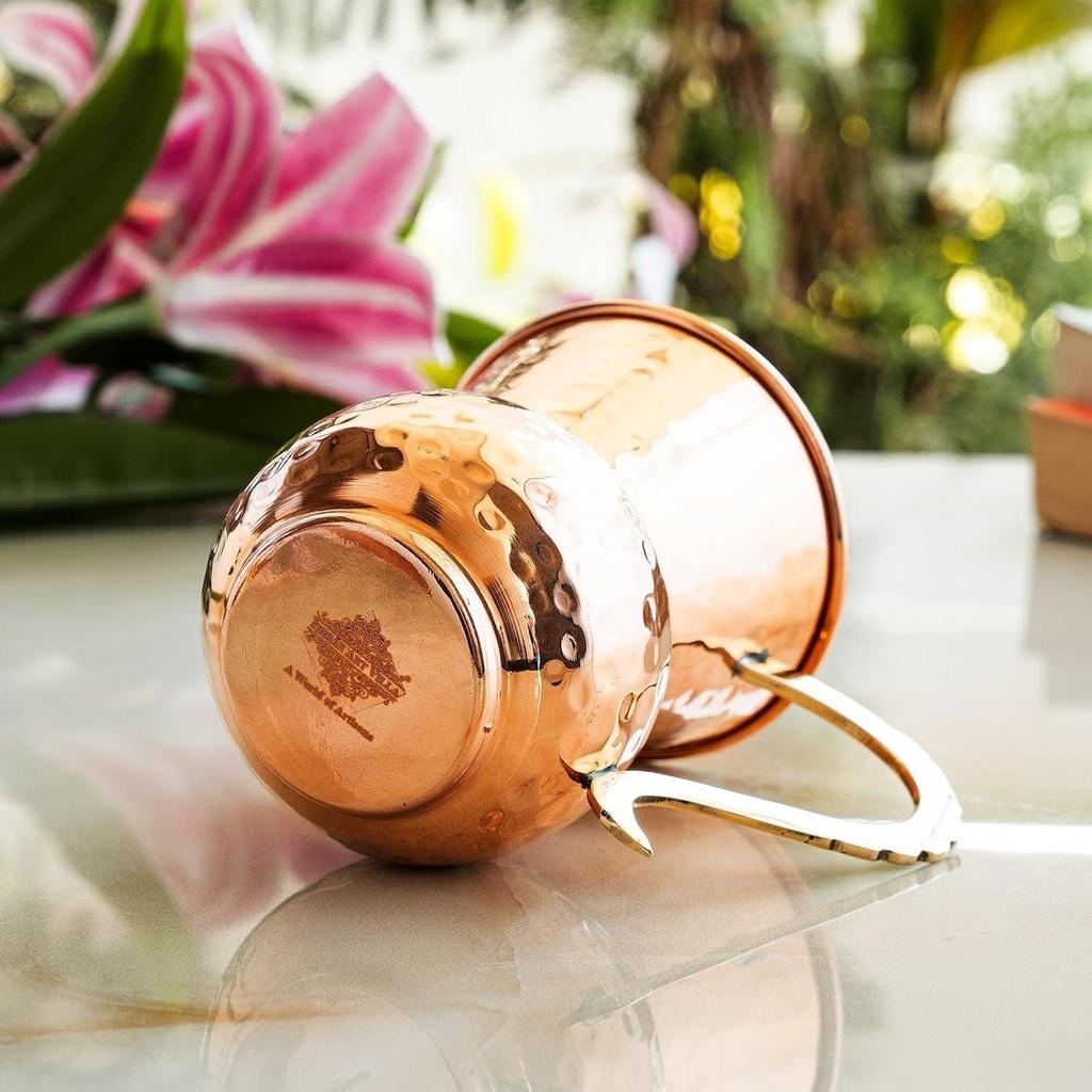 Кружка для пива Московский мул из чистой меди, в форме матхата, кованая, объем - 400 мл, набор из 4 штук