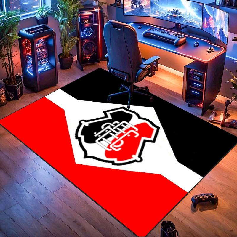 Santa Cruz FC Club Crest Geometric Red White Black Print Area Rug Brazilian Soccer Fan Non Slip Rectangular Floor Mat Gaming Room Home Decor Rug