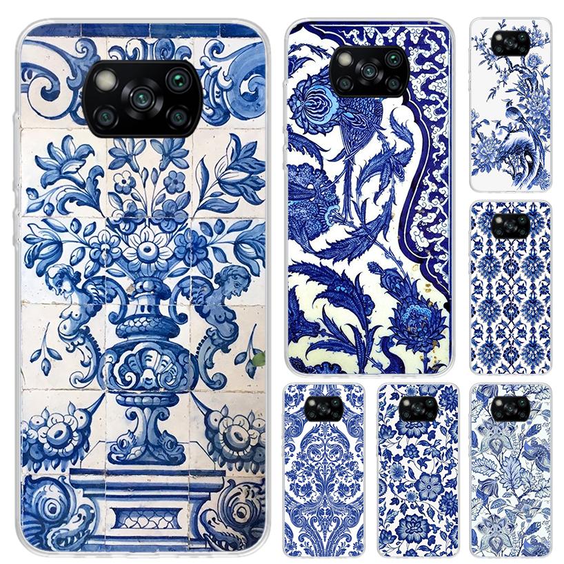 Сине-белый фарфоровый чехол для телефона для Xiaomi Poco X5 X6 X7 Pro F7 Ultra M7 Redmi 15 15C 13 13C 12 12C 10 10A 10C 9 9A 9C 9T Sh