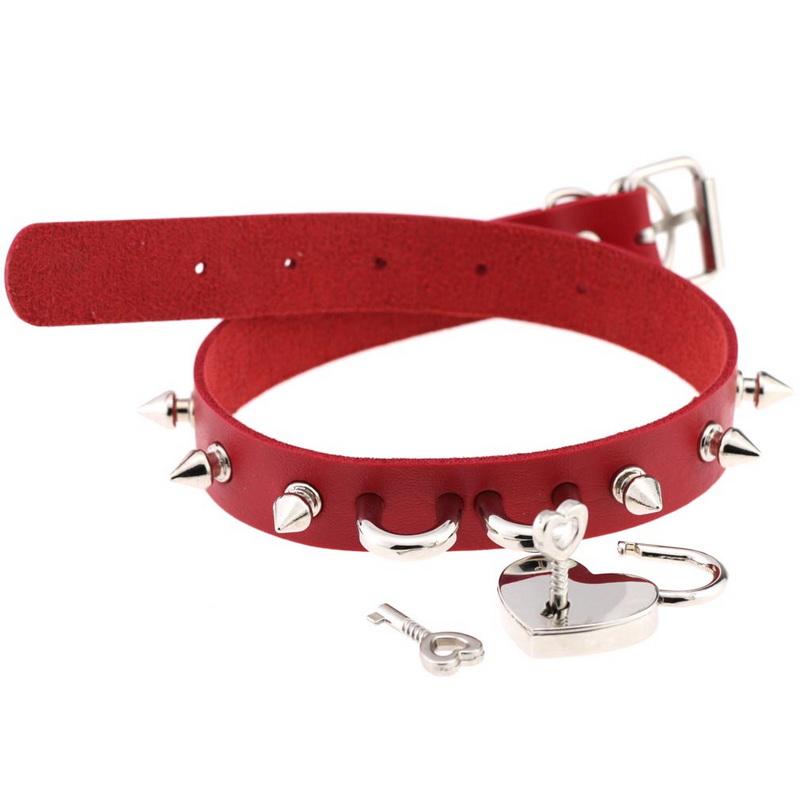 Ожерелье-колье с воротником, открывающееся сердце любовника, замок с замком, подвески из искусственной кожи, панк, готическая Лолита, воротник, ожерелья, готические украшения, Валентина, пара