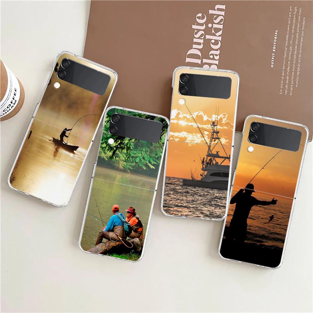 fishing Phone Case For Samsung Galaxy Z Flip 3 4 5 Hard Folding Clear PC Bumper For Samsung Z Flip 6 Back Cover