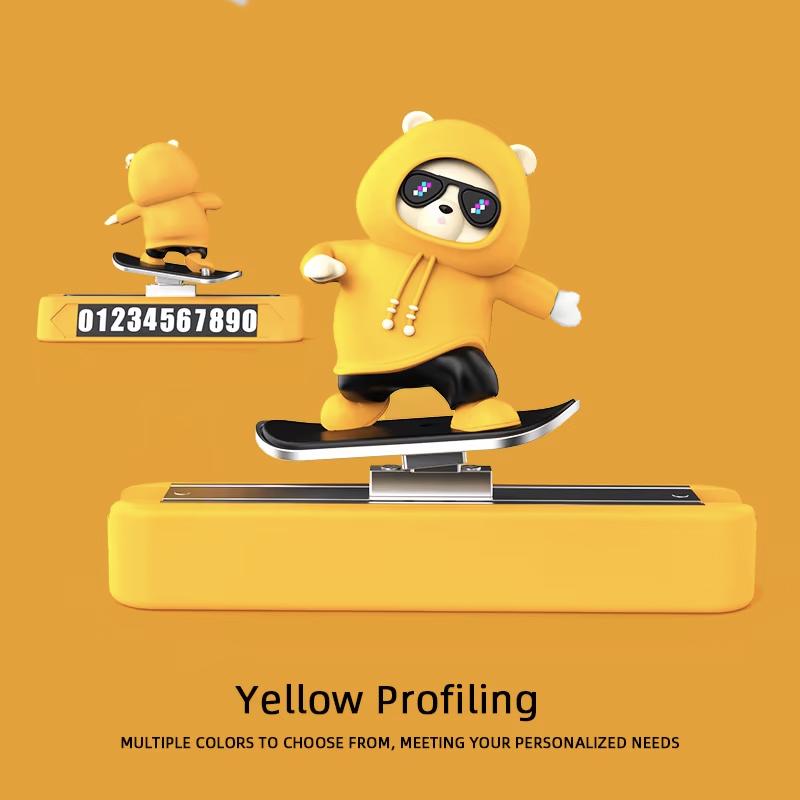 Новые украшения на приборную панель автомобиля Скейтборд Медведь Магнитная табличка с номером для парковки Креативный мультяшный интерьер автомобиля Внутренние аксессуары