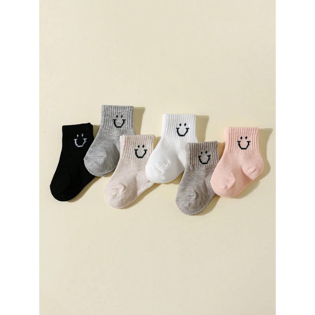 6 Pairs Baby Smile Socks, Cute Side Smile Ankle Socks for 0-12 Month Newborn Infant Boy Girl Non-Slip Funny Cartoon Toddler Socks