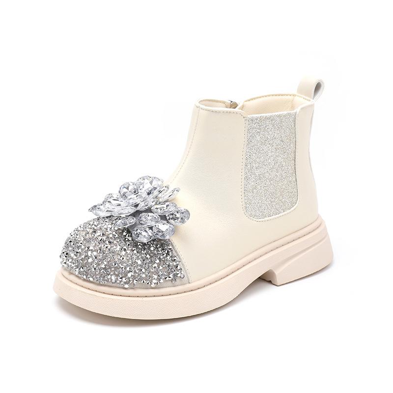 Новые осенне-зимние ботильоны для девочек, роскошные детские сапоги принцессы с блестками, модные универсальные детские повседневные короткие сапоги со стразами