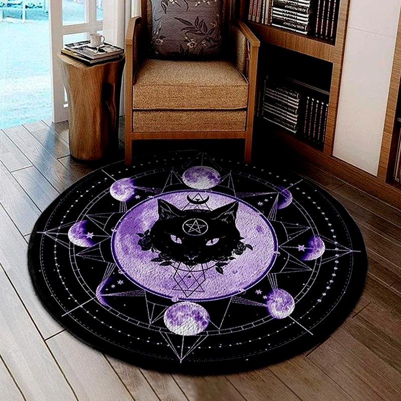Круглый ковер с изображением кота, сатанинская кошка, коза, пронзенный трон, спальня, атеист, бытовой коврик для ванной, черный ковер, украшение для гостиной, дома