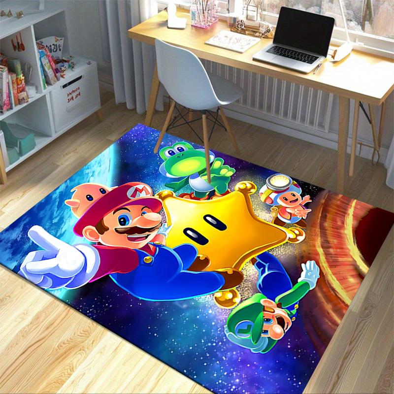 Super Mario Galaxy Adventure Carpet For Playroom Bedroom Living Room Sofa Home Decorkids Game Area Rug Nonslip Floor Mat