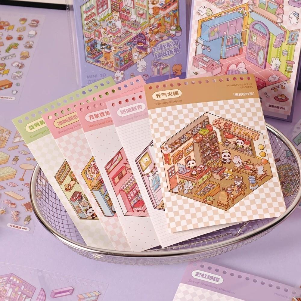 PET Miniature Scene Stickers 20 Sheets Scene Visual Stacking Sticker Sticker Book Creative Play