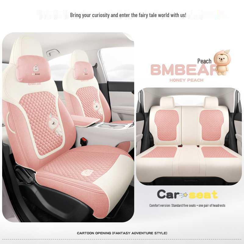 Universal Cartoon Linen Seat Cover for Geely Vision - Full Coverage, All-Season Cushion