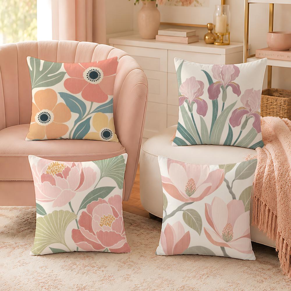Beautiful Colorful Flower Pattern Pillow Case Organic Short Plush Cushion Covers Breathable Washable WrinkleResistant