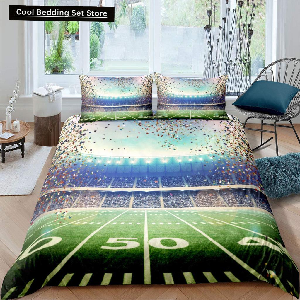 Зеленый футбольное поле King Queen пододеяльник футбольное поле одеяло покрывало мальчики мужчины спортивные игры комплект постельного белья полиэстер пододеяльник