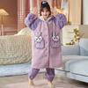Girls Warm Coral Fleece Pajamas Set Long Sleeve Hooded Cartoon Print Kids Sleepwear Winter Home Outfit