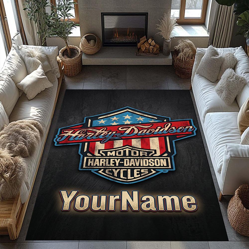 Harley-davidson Motorcycles Personalized Name Area Rug Suitable for Outdoor Game Room Foyer Dining Room Antislip Carpet Anime Office Decor