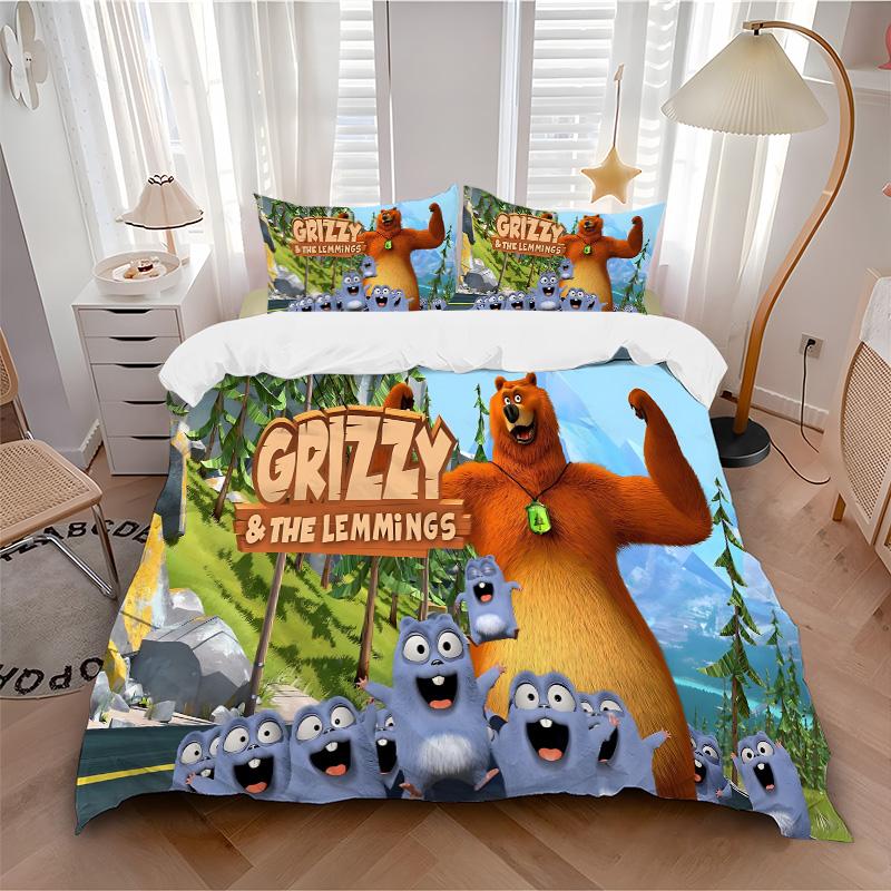 Grizzly'S Adventure Lemmings Print 3Pcs Bedding Setduvet Cover With 2 Bedropillowcase Home Birthday Gift