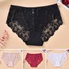 Women Plus Size Mid-rise Briefs Cotton Crotch See-through Hollow Out Embroidery Lace Hip Lifting Thin Panties