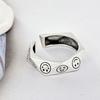 Smiley Face Ring for Women, Simple and Cute Diamond-shaped Emoticon Ring, Old Water Chestnut Smile Ring