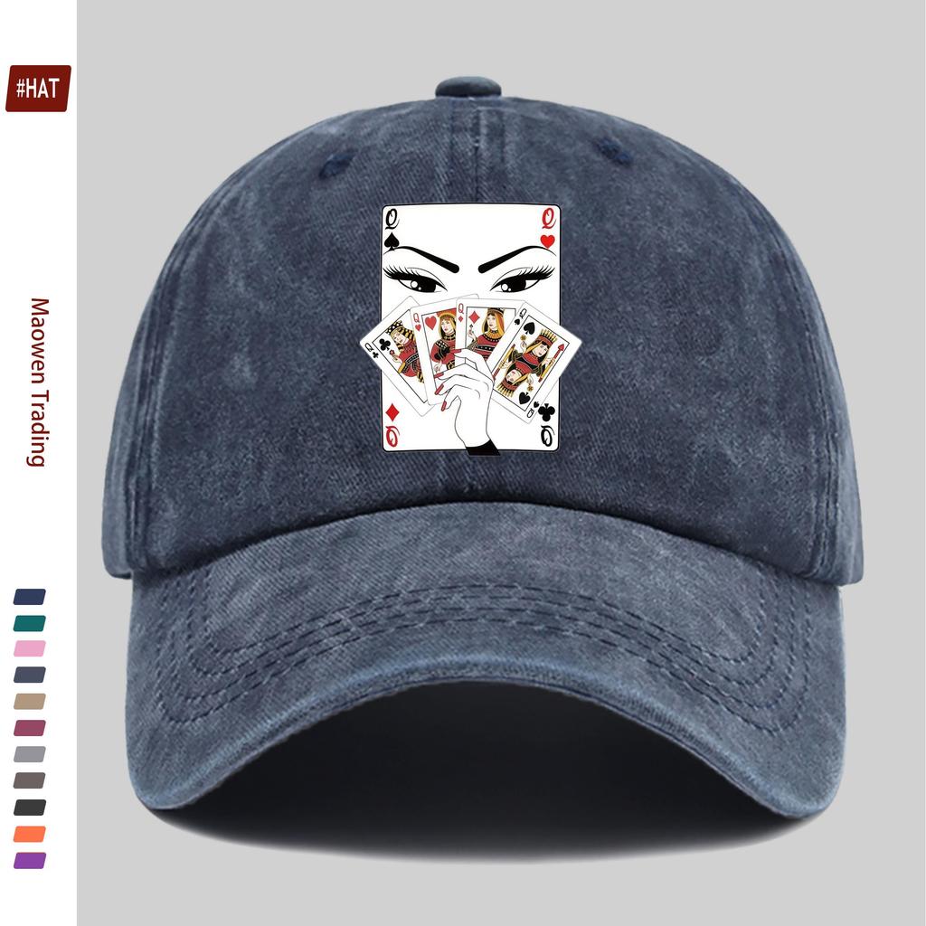 pc Handheld Four Q Playing Cards Print Baseball Cap Unisex Sun Hat Multiple Colors Available Papa Hat Comfortable and Light