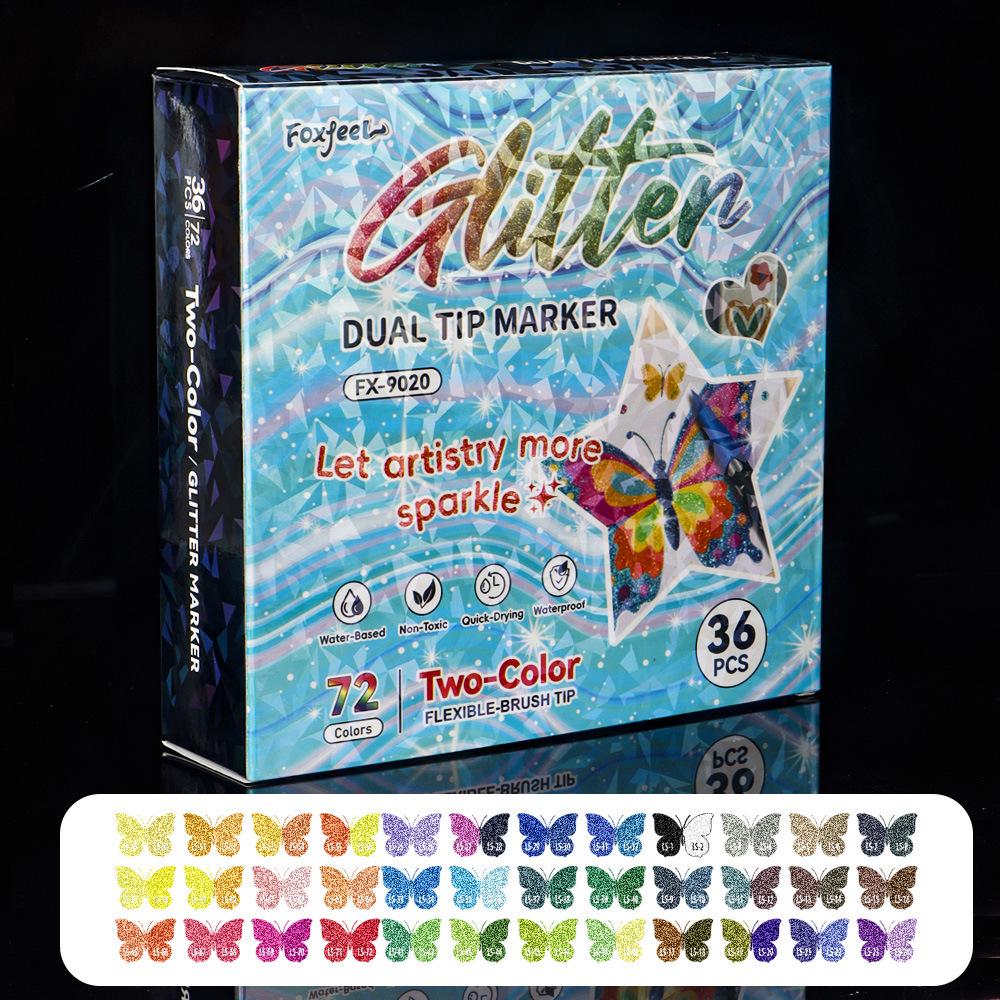 Dual-Headed Glitter Acrylic Marker Pen - Opaque, Double-Color, Superimposable