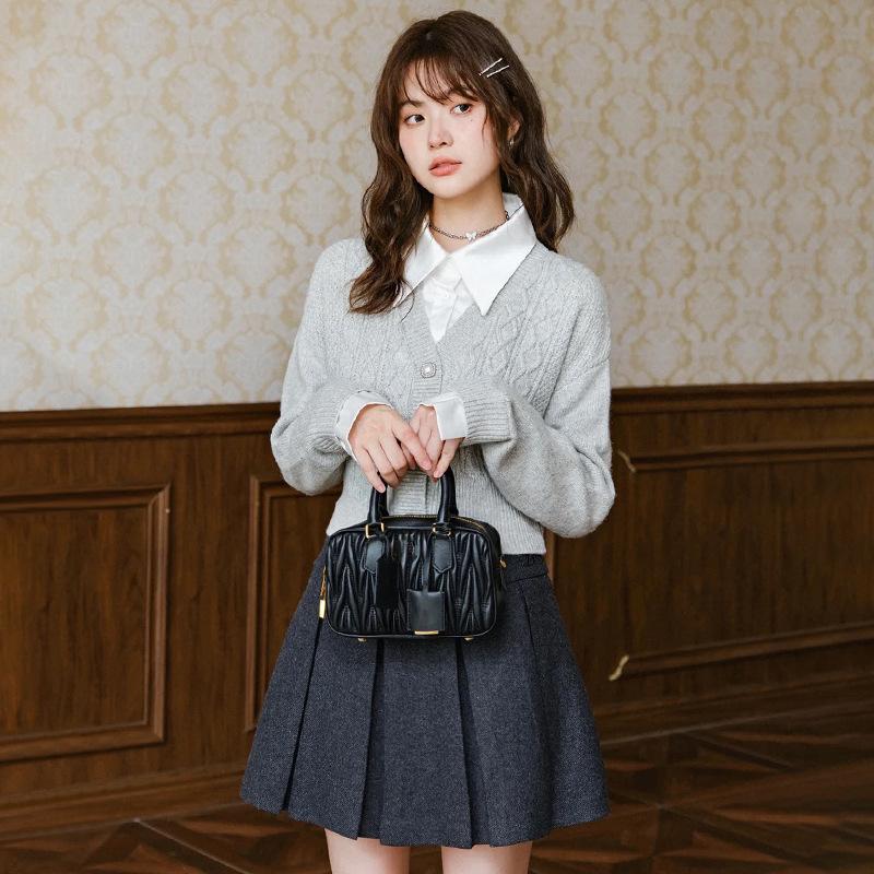 Новая плиссированная мини-сумка для боулинга из овчины, сумка Boston, переносная сумка-подушка, высококачественная сумка через плечо для женщин