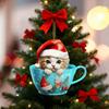 Christmas Pendant 2D Acrylic Cat Sitting Mug Charm Hanging Decor with Lanyard Holiday Party Decoration