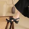Модные НОВЫЕ Летние Женские Сандалии Обувь из Натуральной Кожи для Женщин Открытый Носок Ремешок на Щиколотке Обувь Круглый Носок Массивный Каблук Обувь Лаконичные Сандалии
