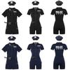 Zipper Short Sleeve Jumpsuit Costume Women S-4XL - 4Pcs Cop Outfits Policewoman Role Play Set with Belt, Purse, Hat Uniform