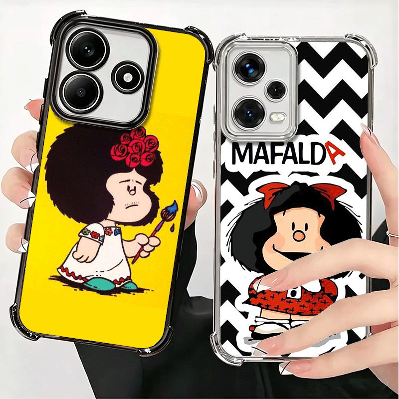 Mafalda Cartoon Cute Plating Phone Case For Xiaomi Redmi Note 14 15 Pro Plus 13 12 11 11S 11T 10 9S 9 5G Anti-Fall Airabag Cover