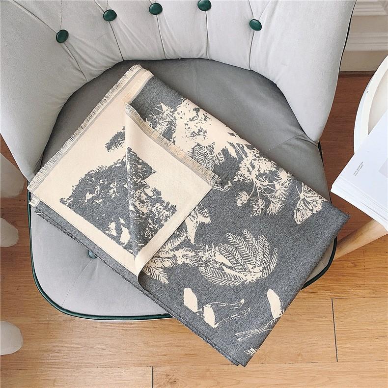 Classic Fashion Letter Thousand Birds Grid Imitation Cashmere Scarf Women's Winter Thickened Double Sided Air Conditioning Shawl Scarf Women's