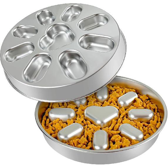 Slow Feeder Dog Bowls with Non-Slip Mat, Stainless Steel Metal Slow Feeder for Small & Medium Dogs, 2 Cups Pet Bowl for Fast Eaters, Slows Down