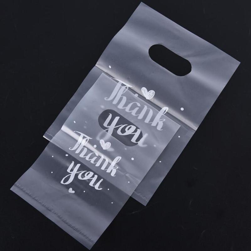 100Pcs Mini Thank You Plastic Gift Bags Wedding Candy Bags Shopping Carrier Bags