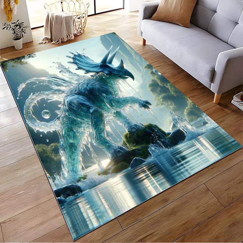 "Fantasy Water Dragon Creature Carpet with Mystical Blue Design" Suitable for use as an anti-slip for living room bedroom sofas