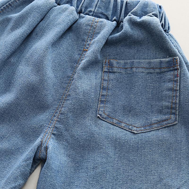 Комплект из 2 предметов для мальчиков из хлопка - футболка с коротким рукавом с мультяшным динозавром + джинсовые шорты Высококачественный повседневный наряд-6М-5Л