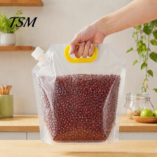 Пластиковые пакеты для хранения закусок 5 шт., пакет для круп с ручкой, контейнер для хлопьев большой емкости, вертикальное хранение, многоразовый, для организации кладовой, влагозащита