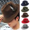 Men Fedora Hat Feather And Bow Decor Vintage Short Brim Felt Hat Solid Color Women Panama Hat 1920s Floppy Hat for All-Day Wear